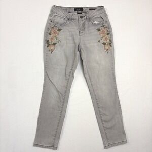 Earl Jean Womens‎ 4P Gray Skinny Ankle Jeans Floral Embroidered Cottagecore